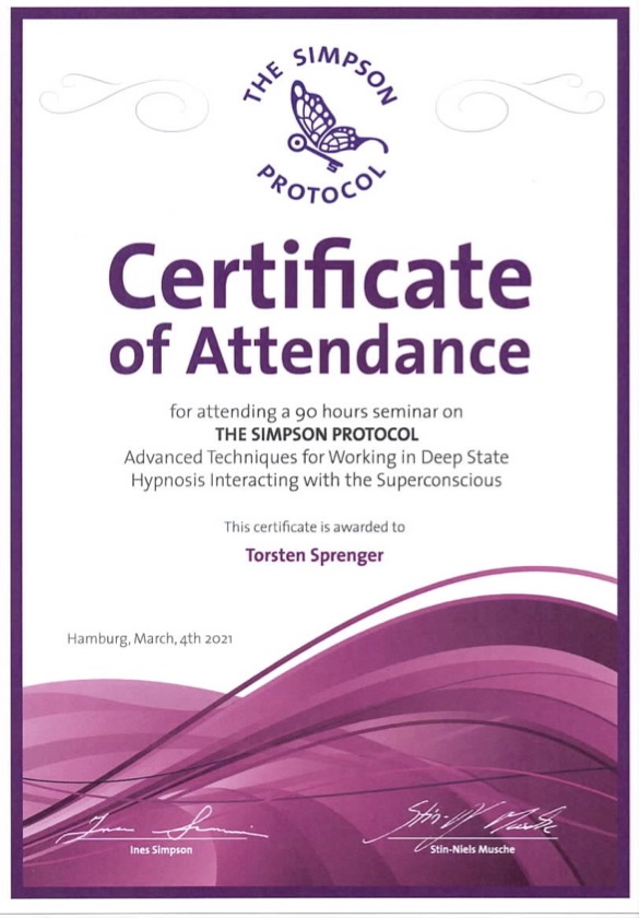 Über uns - Hypnose Detmold - Certificate of Attendance